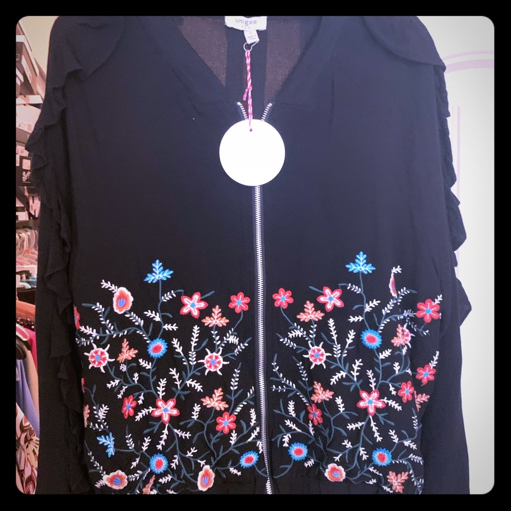 BNWT Umgee Embroidered Ruffle Sleeve Bomber jacket